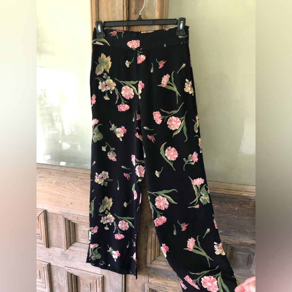 Floral Black Wide-Leg Pants